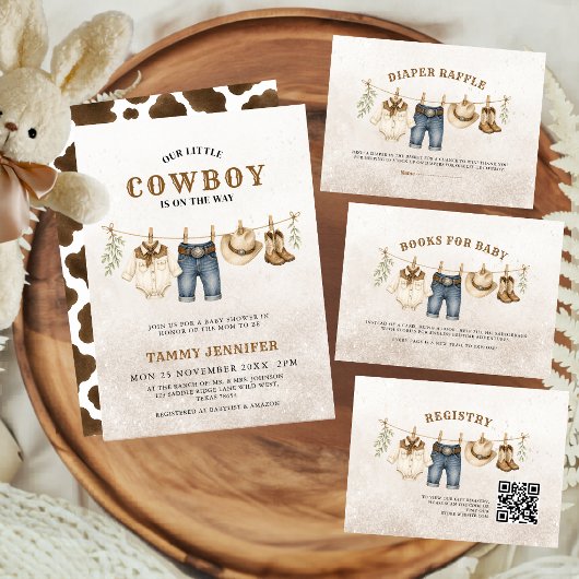Invitation Fête de naissance Little Cowboy Impression de vach
