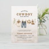 Invitation Fête de naissance Little Cowboy Impression de vach (Debout devant)
