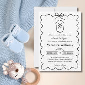Invitation Fête de Naissance Moderne Bébé Mignon et Nœud Papi