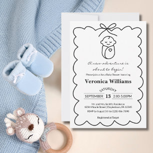 Invitation Fête de Naissance Moderne Bébé Mignon et Nœud Papi