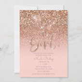 Invitation Fête de Naissance Moderne Fille Paillettes Rose Gl (Devant)