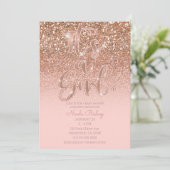 Invitation Fête de Naissance Moderne Fille Paillettes Rose Gl (Debout devant)