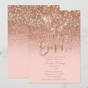 Invitation Fête de Naissance Moderne Fille Paillettes Rose Gl