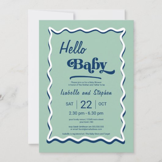 Invitation Fête de naissance Moderne Vert Menthe Hello Baby (Devant)