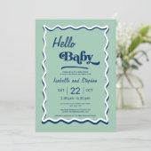 Invitation Fête de naissance Moderne Vert Menthe Hello Baby (Debout devant)