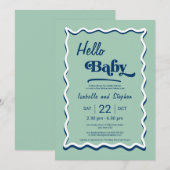 Invitation Fête de naissance Moderne Vert Menthe Hello Baby (Devant / Derrière)