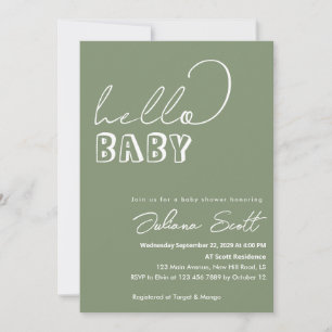 Invitation Fête de naissance Moderne Vert Sauge Hello Baby