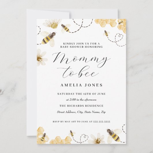 Invitation Fête de naissance Mummy To Bee Jaune (Devant)