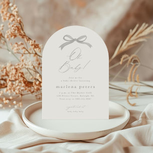 Invitation Fête de naissance neutre avec un élégant nœud gris