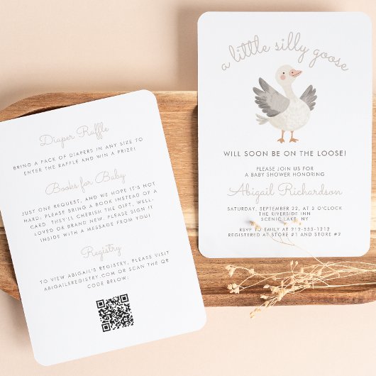 Invitation Fête de Naissance Neutre Code QR Beige Oie Rigolot