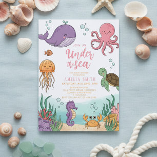 Invitation Fête de naissance neutre sous la mer coraux