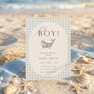 Invitation Fête de naissance "Oh Boy" à l'aquarelle de balein