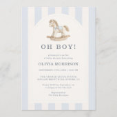 Invitation Fête de Naissance Oh Garçon Cheval à Bascule Bleu (Devant)