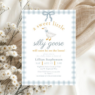 Invitation Fête de Naissance Oie Folle Ruban Bleu Canard Ging