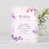 Invitation Fête de naissance Orchidée Violette Gingham Floral (Debout devant)