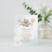 Invitation Fête de naissance ours aquarelle verdure d'eucalyp (Debout devant)