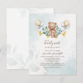 Invitation Fête de naissance ours aquarelle verdure d'eucalyp (Devant / Derrière)