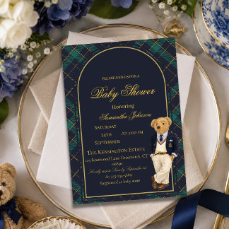 Invitation Fête de naissance ourson argent ancien Prépa 