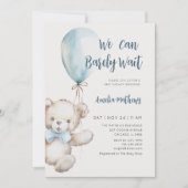 Invitation Fête de naissance Ourson Bleu Ballon (Devant)