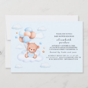 Invitation Fête de naissance Ourson Bleu Garçon