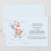 Invitation Fête de naissance Ourson Bleu Garçon (Devant / Derrière)