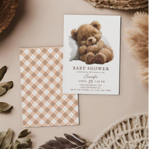 Invitation Fête de naissance Ourson Brun Aquarelle Adorable