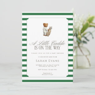 Invitation Fête de naissance ourson caddie vert