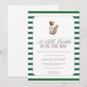 Invitation Fête de naissance ourson caddie vert (Devant / Derrière)