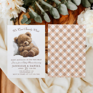 Invitation Fête de naissance ourson classique bronzé adorable