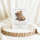 Invitation Fête de naissance ourson classique bronzé adorable