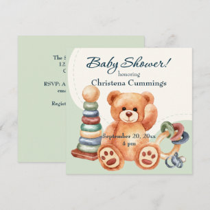 Invitation Fête de naissance Ourson Classique et Jouets
