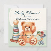 Invitation Fête de naissance Ourson Classique et Jouets (Devant)