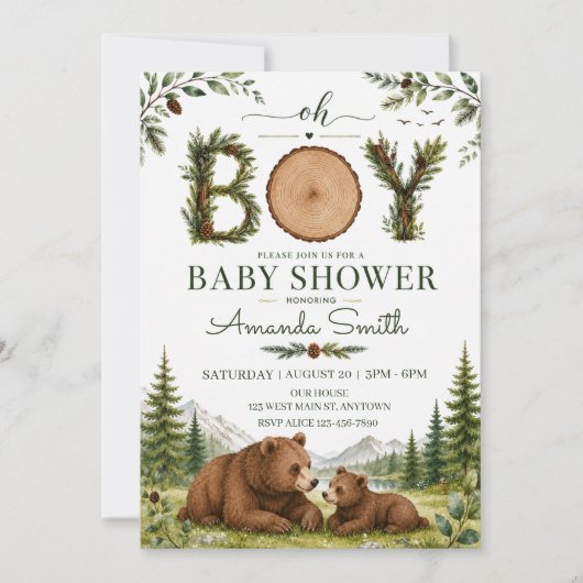 Invitation Fête de naissance ourson des bois (Devant)