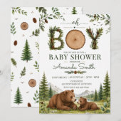 Invitation Fête de naissance ourson des bois (Devant / Derrière)