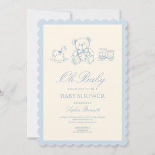 Invitation Fête de naissance ourson en bleu pastel classique