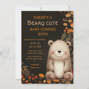 Invitation Fête de Naissance Ourson en Bois Champignon