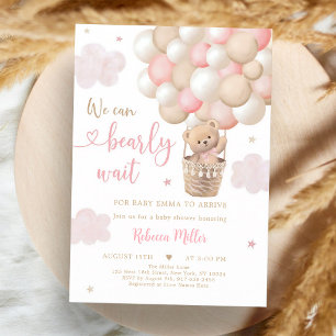 Invitation Fête de naissance ourson en peluche rose