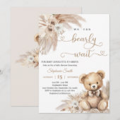 Invitation Fête de naissance ourson herbe des Pampas (Devant / Derrière)