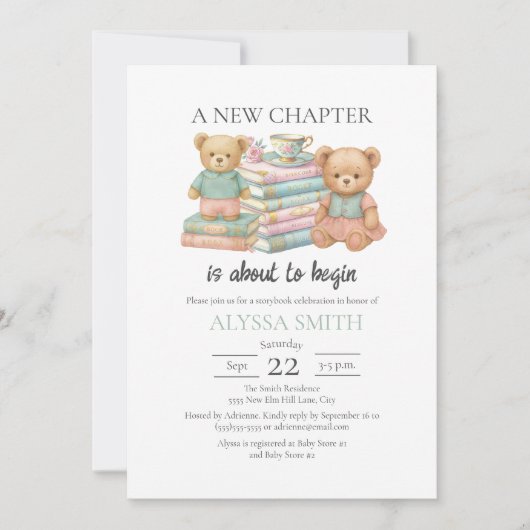Invitation Fête de naissance Ourson Histoire pour bébé (Devant)