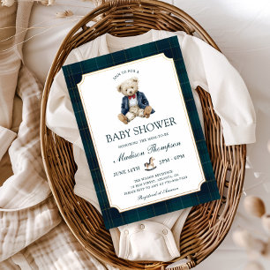 Invitation Fête de naissance ourson Polo Prépa Vintage