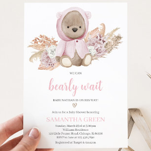 Invitation Fête de naissance Ourson Rose