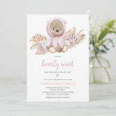 Invitation Fête de naissance Ourson Rose  (Debout devant)