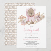 Invitation Fête de naissance Ourson Rose  (Devant / Derrière)