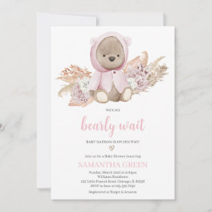 Invitation Fête de naissance Ourson Rose 