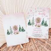 Invitation Fête de naissance ourson rose d'hiver