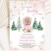 Invitation Fête de naissance ourson rose d'hiver