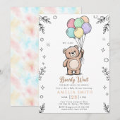 Invitation Fête de naissance ourson rose jaune capricieuse (Devant / Derrière)