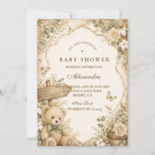 Invitation Fête de naissance ourson rustique (Devant)