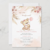 Invitation Fête de naissance Ourson Teddy Pampas Rose (Devant)