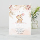 Invitation Fête de naissance Ourson Teddy Pampas Rose (Debout devant)